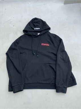 Vetements Black Hoodie with Red ZEMFIRA Chest Print